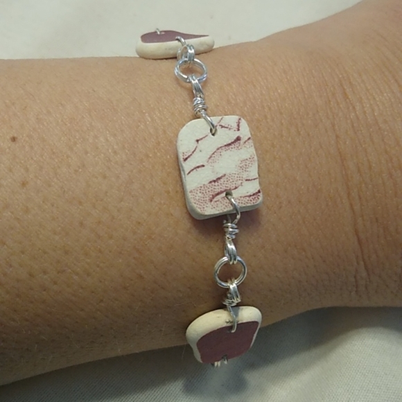 Sterling Silver + Pottery Bracelet w/ Toggle Closure 8" - Picture 3 of 7